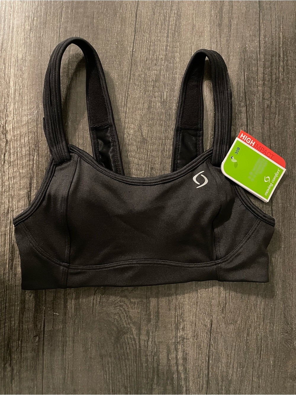 NWT Brooks Moving Comfort Black Fiona Sports Bra 30B